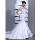 Mermaid Strapless Chapel Train Satin Wedding Dress (002012701)