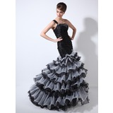 Mermaid One-Shoulder Sweep Train Organza Prom Dress With Ruffle Beading (018020976)