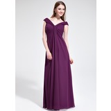 Empire Off-the-Shoulder Floor-Length Chiffon Bridesmaid Dress With Ruffle (007025351)