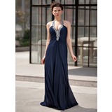 A-Line/Princess Halter Sweep Train Chiffon Evening Dress With Ruffle Beading (017022927)