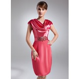 Sheath Cowl Neck Knee-Length Charmeuse Cocktail Dress With Ruffle Beading (016021262)