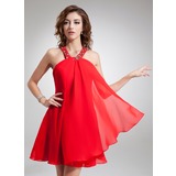 A-Line/Princess Halter Short/Mini Chiffon Homecoming Dress With Beading (022004625)