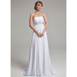 Empire Strapless Sweep Train Chiffon Wedding Dress With Ruffle Beadwork (002001171)