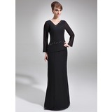 Sheath V-neck Floor-Length Chiffon Mother of the Bride Dress With Beading (008005953)