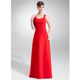 A-Line/Princess Scoop Neck Floor-Length Chiffon Bridesmaid Dress With Ruffle (007001869)