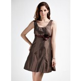Impero Tondo Corto Taffeta Abito da damigella con Increspature Sash Fiori (022015823)