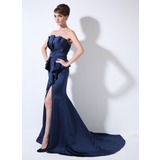 Mermaid Scalloped Neck Court Train Satin Evening Dress With Ruffle (008006320)
