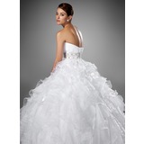 Ball-Gown Sweetheart Chapel Train Organza Satin Wedding Dress With Ruffle Beadwork (002004753)
