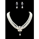 Ivory Pearl Two Piece Mini Heart Ladies Necklace and Earrings Jewelry Set(011016319)