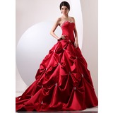 Ball-Gown Sweetheart Cathedral Train Satin Quinceanera Dress With Ruffle Beading (021020697)