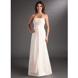 Empire Strapless Sweep Train Chiffon Lace Bridesmaid Dress With Ruffle (007016857)