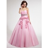 Ball-Gown Sweetheart Floor-Length Taffeta Tulle Quinceanera Dress With Ruffle Beading Flower(s) (021022500)