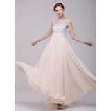 A-Line/Princess V-neck Floor-Length Chiffon Holiday Dress With Ruffle Beading (020016199)