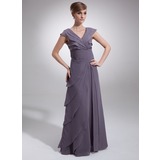 A-Line/Princess V-neck Floor-Length Chiffon Mother of the Bride Dress With Ruffle (008006165)