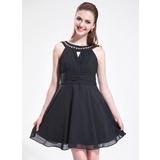 A-Line/Princess Scoop Neck Short/Mini Chiffon Homecoming Dress With Ruffle Beading (022025587)