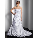 A-Line/Princess Sweetheart Court Train Satin Wedding Dress With Ruffle Lace Beadwork (002000448)