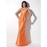 Tubo Coração Vestidos longo cetim Vestido de madrinha com Pregueado (007000929)