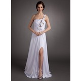 Jakke One-Shoulder Gulvlang Chiffon Festkjole med Flæsekanter Blomst(er) Palliet-belagt (020016349)