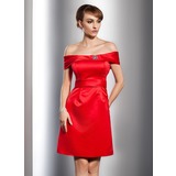A-Line/Princess Off-the-Shoulder Knee-Length Satin Cocktail Dress With Beading (016014759)