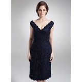 Sheath Off-the-Shoulder Knee-Length Charmeuse Lace Mother of the Bride Dress (008005700)