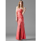 Tubo Sem alça Vestidos longo Tafetá Vestido de festa com Pregueado Bordado (017004317)