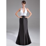 Sheath Halter Sweep Train Charmeuse Evening Dress With Ruffle Beading (017020734)
