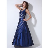 A-Line/Princess Halter Floor-Length Taffeta Quinceanera Dress With Beading Sequins (021020643)
