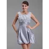 A-Line/Princess Scoop Neck Short/Mini Taffeta Homecoming Dress With Ruffle Beading Flower(s) (022004335)