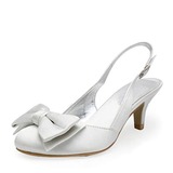 Satin Low Heel Closed Toe Slingbacks Pumps Wedding Shoes With Bowknot Buckle (047010770)