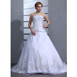 Palloncino Senza spalline Coda a strascico cappella Organza Raso Abiti per matrimonio con Ricamo Perline (002000239)