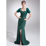 Sheath Sweetheart Asymmetrical Chiffon Lace Mother of the Bride Dress With Ruffle Beading (008005679)