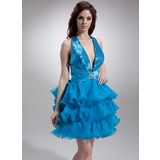 A-Line/Princess Halter Short/Mini Organza Charmeuse Sequined Homecoming Dress With Beading (022020756)