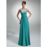 Empire V-neck Floor-Length Chiffon Kate Middleton Style With Ruffle Beading (044007576)