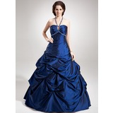 A-Line/Princess Halter Floor-Length Taffeta Quinceanera Dress With Ruffle Beading (021020760)