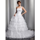 Duchesse-Linie One-Shoulder-Träger Hof-Schleppe Organza Satin Brautkleid mit Spitze Paillette (002014750)