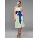 Empire Strapless Tea-Length Chiffon Charmeuse Bridesmaid Dress With Ruffle Sash (007020722)