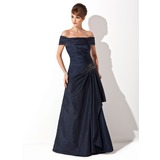 A-Line/Princess Off-the-Shoulder Sweep Train Taffeta Mother of the Bride Dress With Ruffle Beading (008021110)