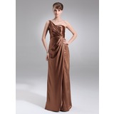 Sheath One-Shoulder Floor-Length Charmeuse Bridesmaid Dress With Ruffle (017022527)