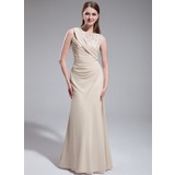 Sheath Scoop Neck Floor-Length Chiffon Tulle Prom Dress With Ruffle Beading Flower(s) (018022747)