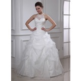 Ball-Gown Halter Floor-Length Organza Satin Quinceanera Dress With Ruffle Lace Beading (021002861)