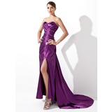 Sheath Sweetheart Court Train Charmeuse Evening Dress With Ruffle Beading (017004174)