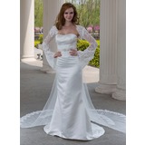 Mermaid Sweetheart Watteau Train Satin Tulle Wedding Dress With Lace Beadwork (002004482)