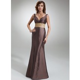 Mermaid V-neck Floor-Length Taffeta Bridesmaid Dress With Ruffle Sash (007000878)
