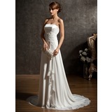A-Line/Princess Sweetheart Court Train Chiffon Charmeuse Wedding Dress With Ruffle Lace Beadwork Sequins (002011396)