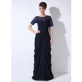 Sheath Scoop Neck Sweep Train Chiffon Tulle Mother of the Bride Dress With Ruffle Lace Beading Sequins (008005760)