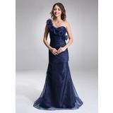 Mermaid One-Shoulder Sweep Train Organza Mother of the Bride Dress With Ruffle Flower(s) (008006036)