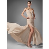 Sheath Sweetheart Sweep Train Chiffon Prom Dress With Ruffle Beading (018005251)