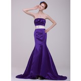 Mermaid Strapless Court Train Satin Evening Dress With Sash Beading (017016205)