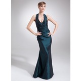 Tubo Frente única Vestidos longo Tafetá Vestido de madrinha com Pregueado (007000875)