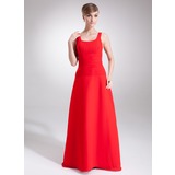 A-Line/Princess Scoop Neck Floor-Length Chiffon Bridesmaid Dress With Ruffle (007001869)